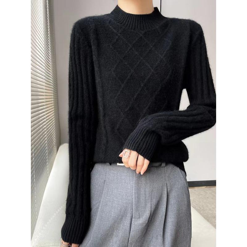 New semi-turtleneck women's fashion thickened knitted twisted pullover bottoming shirt loose and versatile sweater