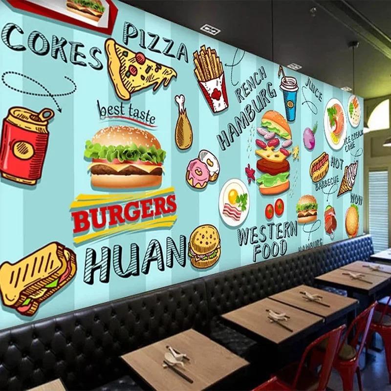 Vlastní 3D tapeta Ručně malovaná Hamburg Rychlé občerstvení Snack bar Dekorace stěny Fototapety Tapeta s osobností
