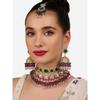Pink Green Stones Beads Austrian Diamonds Choker Necklace Earring & Maangtikka Set For Women