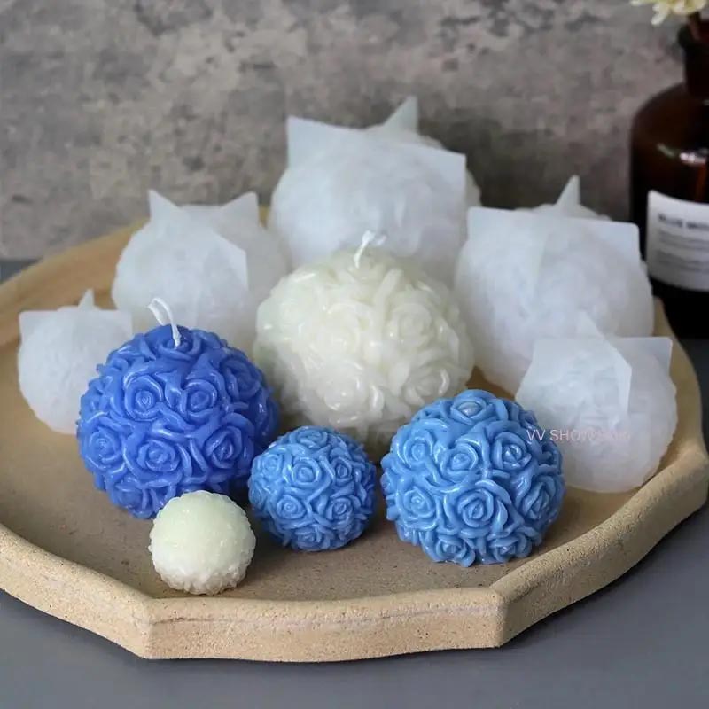 3D Rose Ball Candle Resin Silicone Mold Valentine's Day Casting , Creative Elegant Flower Candle Holder Suitable For DIY Can