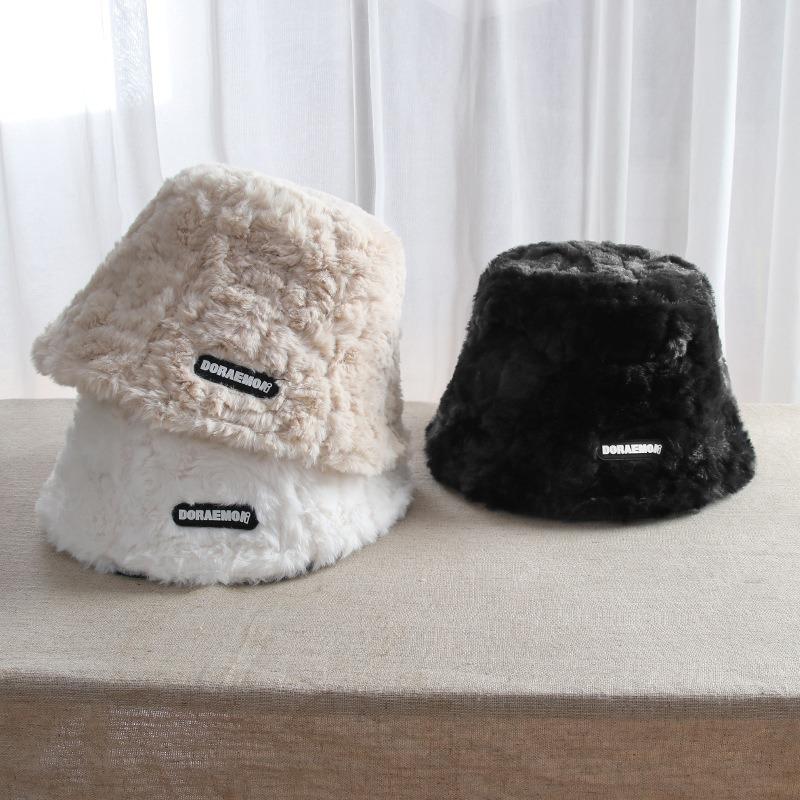 Plush hat women's winter face small thickened warm bucket hat big head circumference cold ear protector basin hat