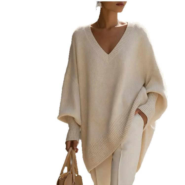 Women's European & American Autumn/Winter Round Neck Pullover Knitwear - Loose Fit, Solid Color Dress