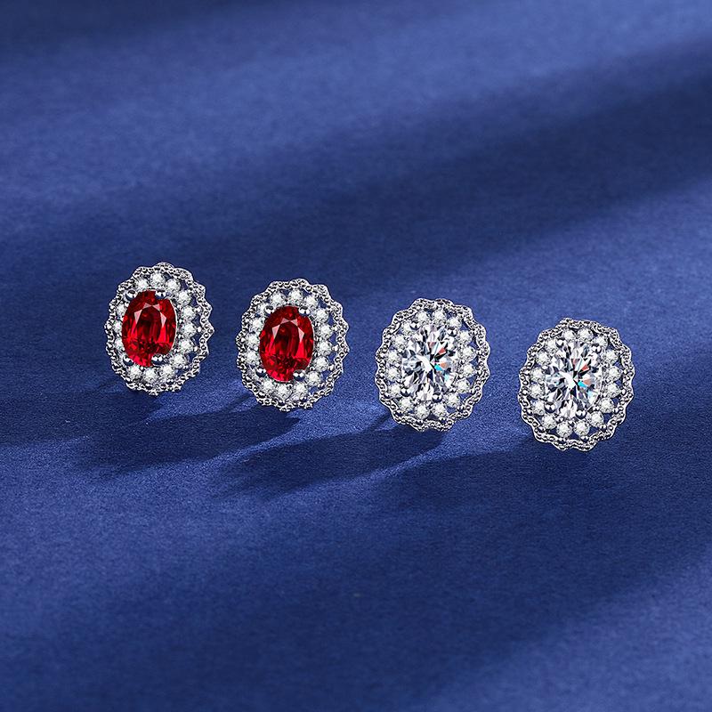 Milgrain Diamond Ruby Trio: Open Ring, Pendant Necklace & Stud Earrings Set