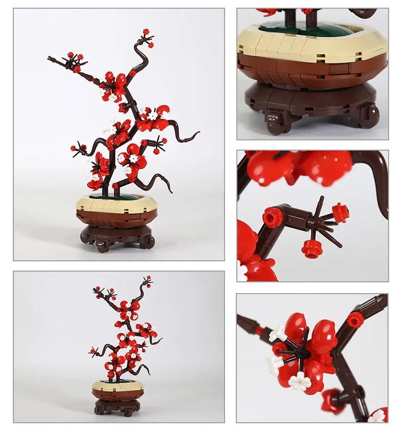 Blumenstrauß Pflaumenblüte Chrysantheme Bambus Topfpflanzenmodell Heimdekoration Bausteine Ziegelsteine Kinderspielzeug