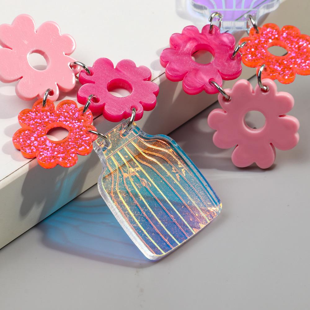 Creative Fantasy Flower Water Bottle Acrylic Earrings for Women Sweet Fashion Laser Vase Long Dangle Earring Retro Jewelry Gifts