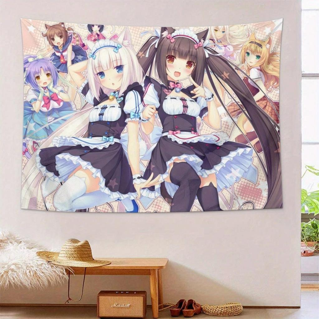Nekopara Chocola  Vanilla Anime Tapestry  Cute Maid Catgirl Soft Fabric Wall Decor for Bedroom Living Room Balcony Indoor