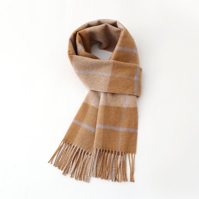 Luxury Autumn Winter Korean Plaid Scarf Women Thickening Warm Tassel Shawl Cashmere Muffler Fashion Designer Scarves