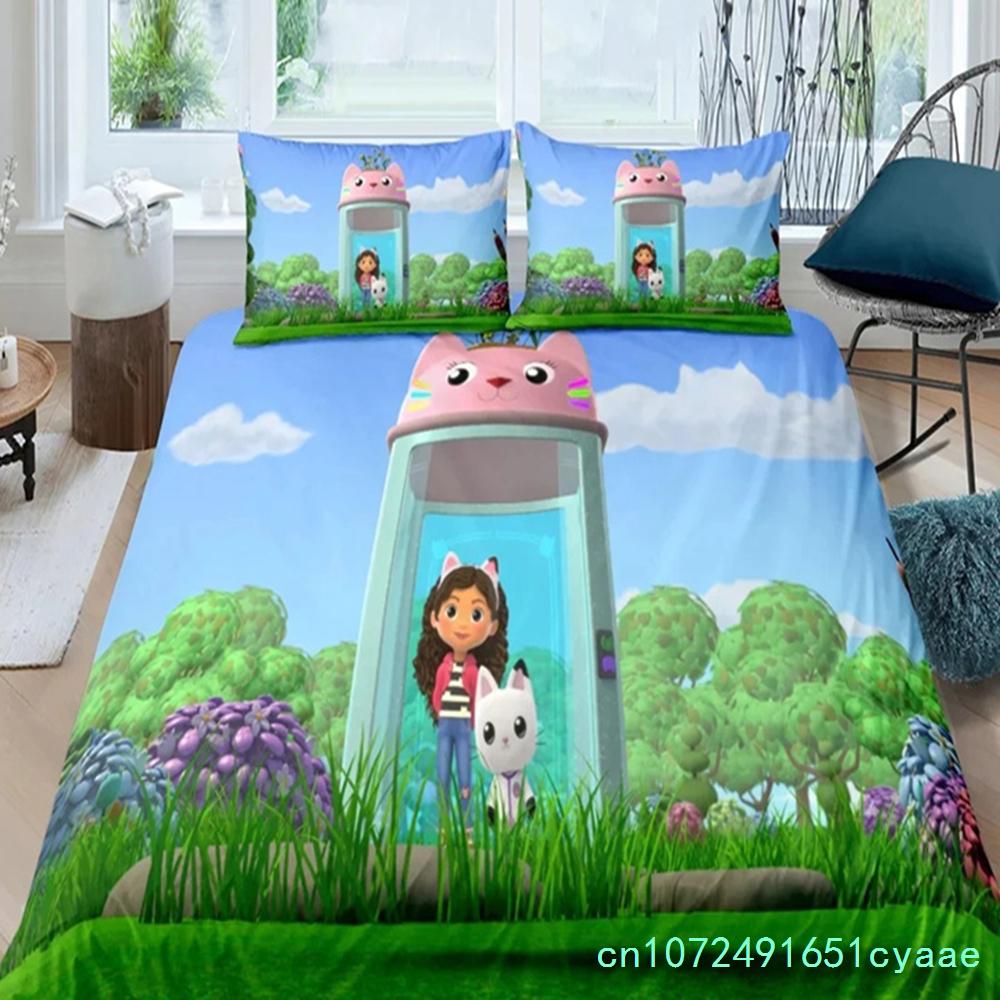 New 3D Gabby's Dollhouse Bedding Set Polyester Duvet Cover Set Pillow Cover Single Twin Full Bed Linen For Girls Boys Kids Gift