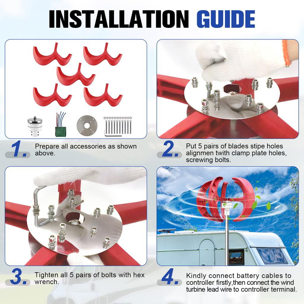 Erneuerbare Energie 12V Vertikalachsen-Windmotor mit Regler 5-Blatt Laternen-Design Rostfrei für Hütte Terrasse Boot Angeln V