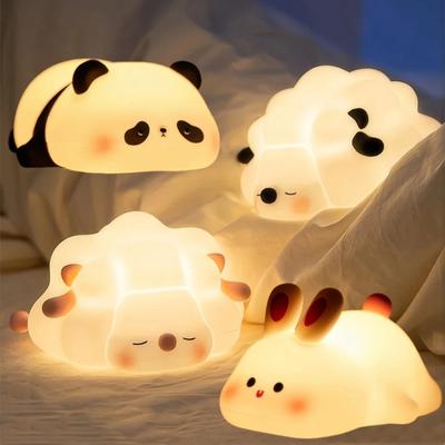 Roztomilé LED noční světlo Panda Ovečka Králík Silikonová noční světla Časovač USB dobíjecí Pro dekoraci ložnice Dětský narozeninový dárek