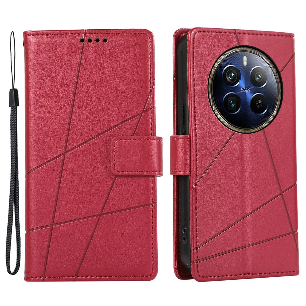 DF-06 For Realme 12 Pro 5G/12 Pro+ 5G Wallet Case PU Leather Line Imprinted Flip Phone Cover