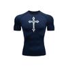 Men's Compression Shirt Quick Dry Gray Gym T-Shirt White Gothic Cross Print Workout Sportswear