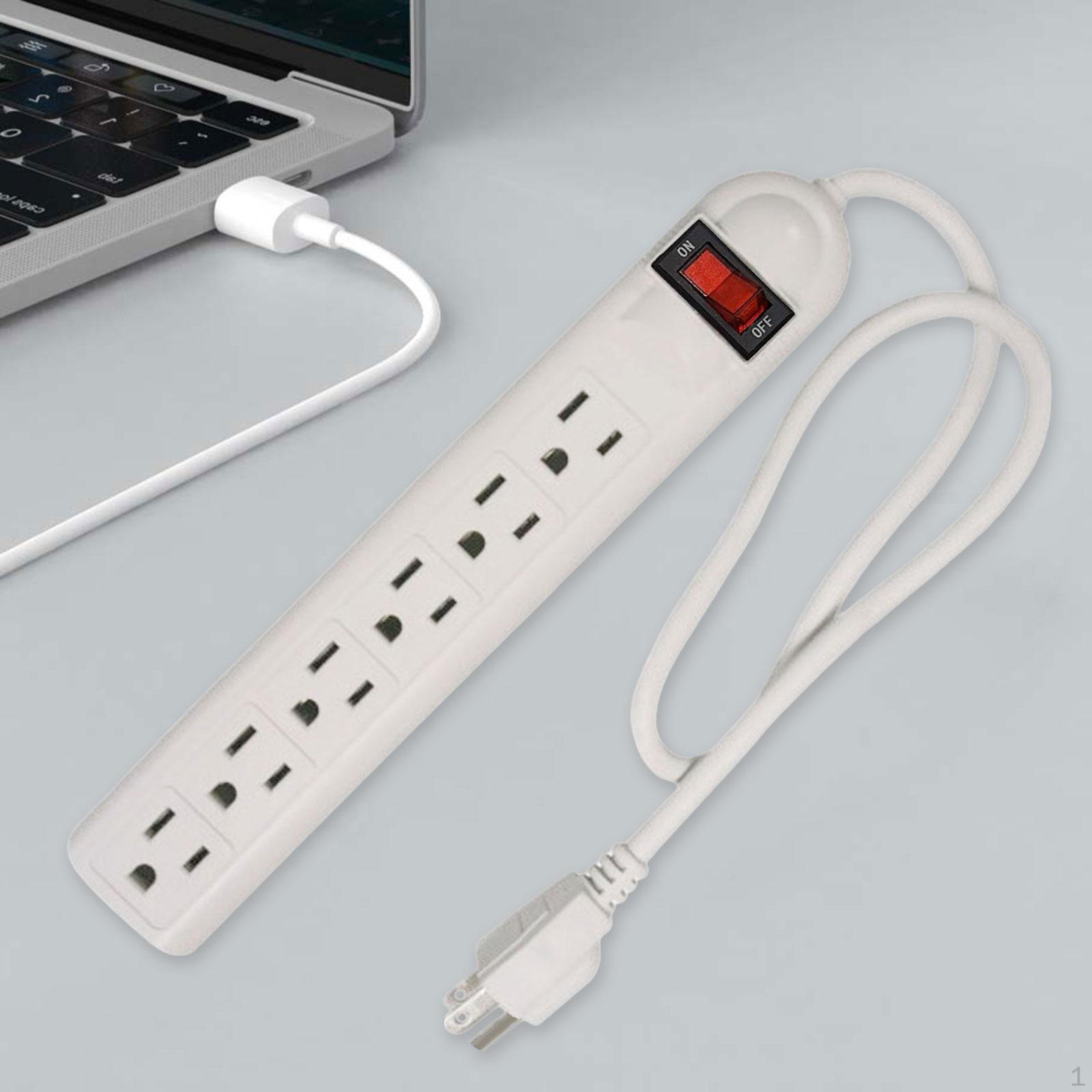 

6 Outlet Power Strip Accessories US Plug with Cord Overload Protection for Home Dorm 80cm Cord