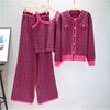 Autumn And Winter Jacquard Knitted Cardigan Women's Suit Jacket Vest And Pants Three Piece Set