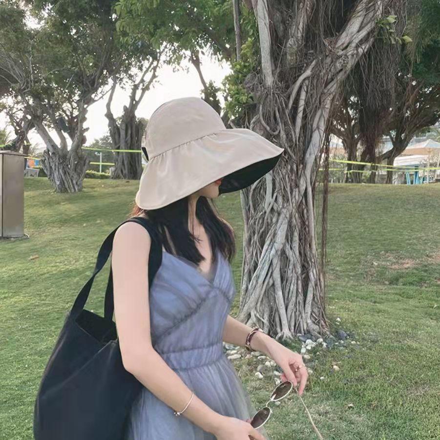 New vinyl sunscreen hat women's summer foldable large brim sunshade bucket hat UV sun hat