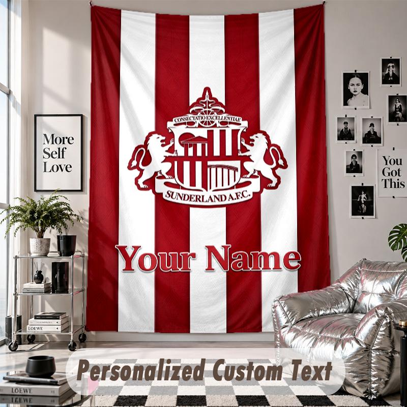 Wall Hanging Tapestry With Custom Name & Text, Sunderland FC Decorative Tapestry For Bedroom