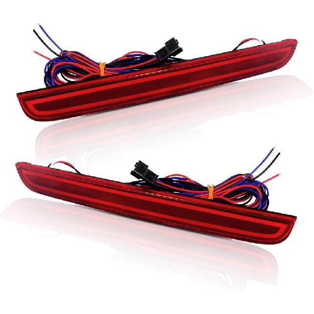 GTINTHEBOX Smoked Lens LED Rear Bumper Reflector Brake Tail Light for 2015-2019 Dodge Challenger Red Lens