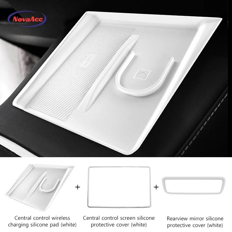 Car Interior Silicone Protective Cover For Tesla Model Y Juniper 2025 Central Control Display Rearview Mirror Protective Cover