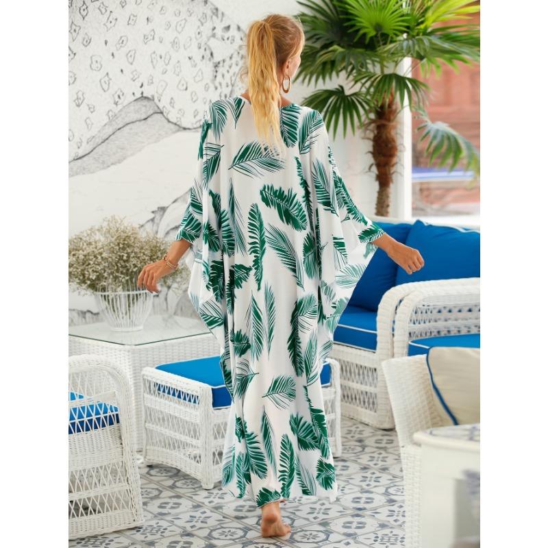 Damen Kleid Bedrucktes Strandkleid Lockeres Übergröße Urlaubs-Bikini-Oberhemd