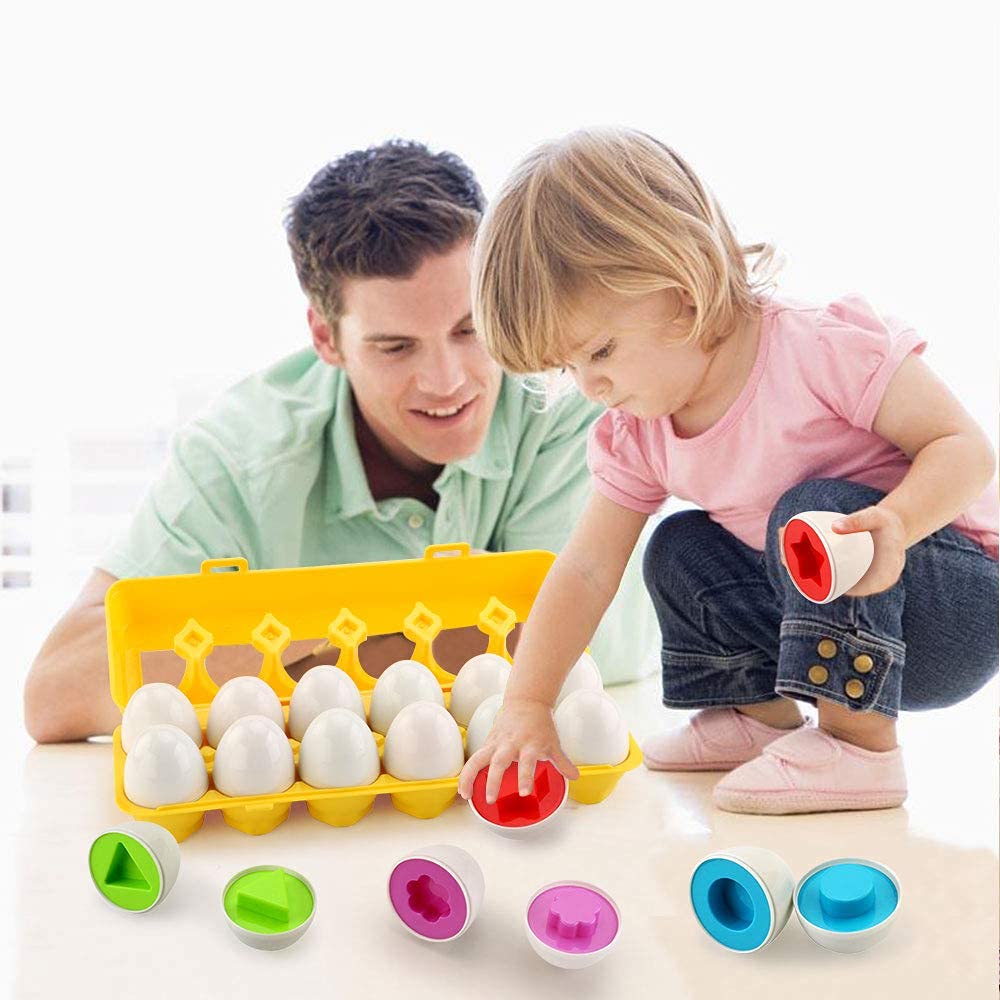 JoyGrow Montessori Lernspielzeug, Zuordnungs-Eier, Lernspielzeug für Kleinkinder, Formzuordnungs-Eierpuzzle, 12-teiliges Set, Bunt, Geburtstagsgeschenk für