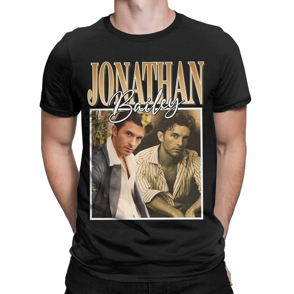 Jonathan Bailey Herren T-Shirts Lässiges T-Shirt Kurzarm Rundhals T-Shirts Reine Baumwolle Übergröße Tops