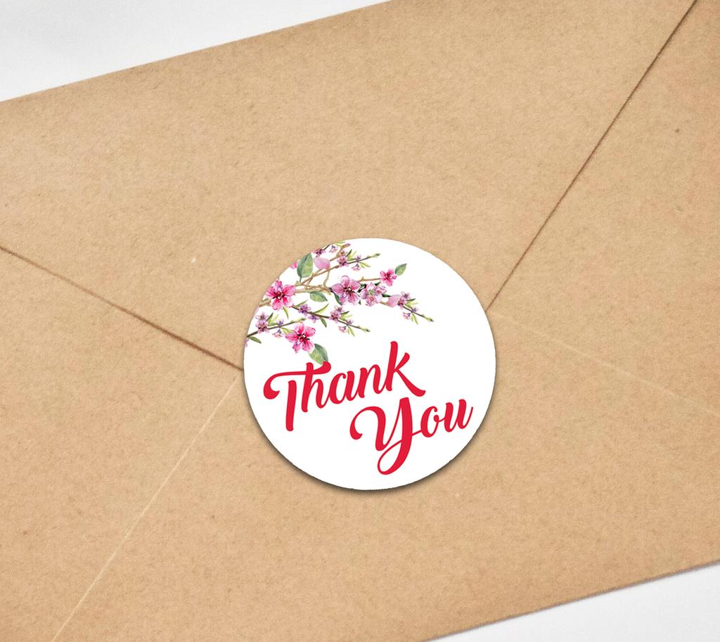 Darling Souvenir Round Blossom Thank You Black Stickers 1.6 inches Envelope Seals-45