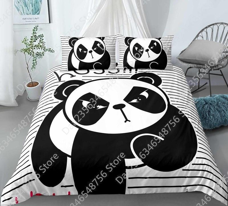 New Panda Bedding Set Single Twin Full Queen King Size Cartoon Animals Bed Set Aldult Kid Bedroom Duvetcover Sets 3D Anime 043