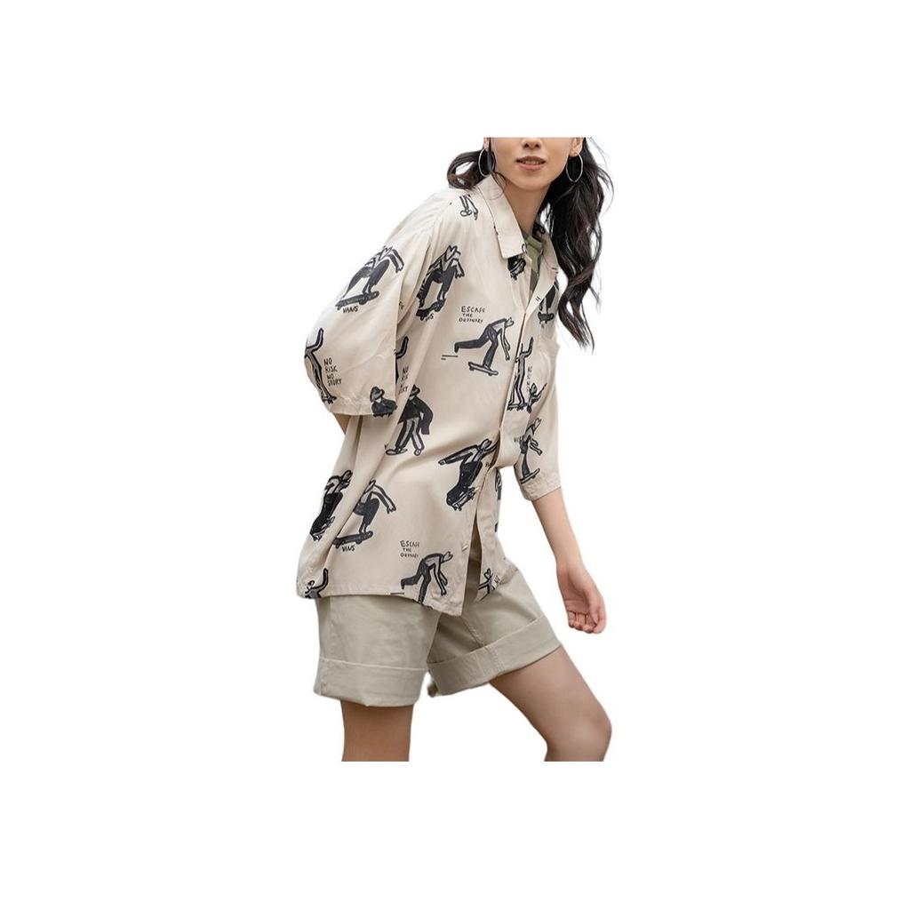 Vans X Asian Artist Collection Logo Print Fashion Polo Shirt Unisex Tops Oatmeal VN000J2XDGG