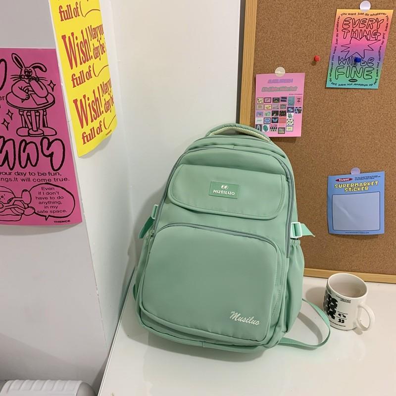 Simple Solid Color Letter Printed Student Backpack With Plush Pendant For Daily Use