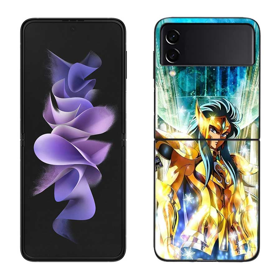 Saint Seiya Knights Of The Zodiac Phone Case For Samsung Z Flip 7 6 5G Galaxy Z Flip 5 4 3 Black Hard Cell Cover Luxury PC Shel