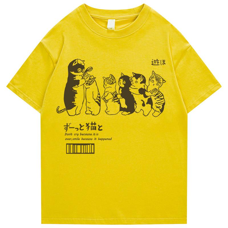 Maglietta Oversize da Uomo Abbigliamento Hip Hop Gatto Doccia Street Print Maglietta Casual Cotone Estate Manica Corta