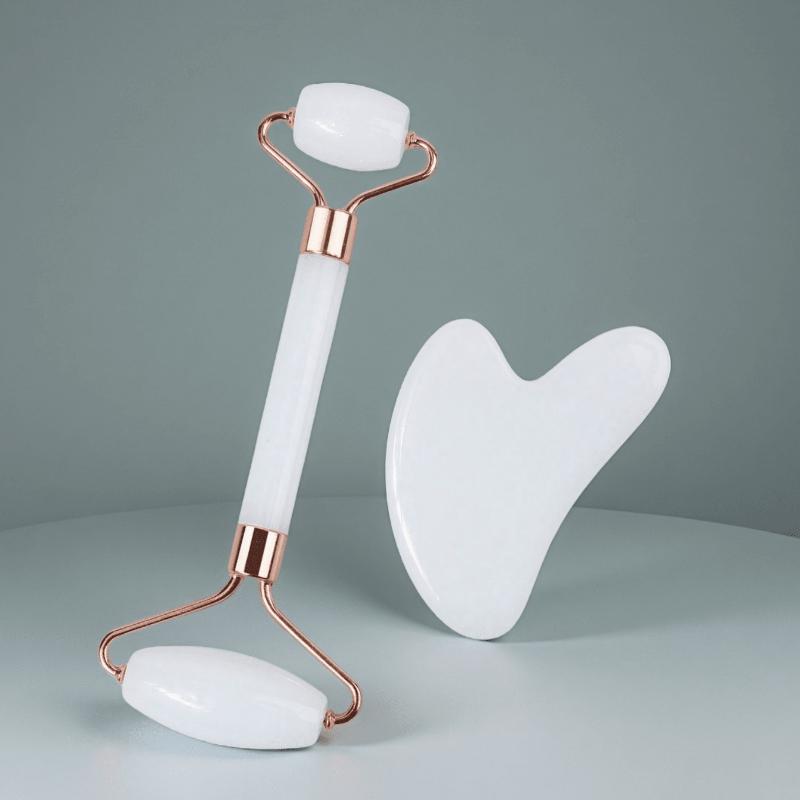 2 Pieces/Set Facial Beauty Massage Tool Set - Double-Head Massage Roller, Triangular Scraping Board, Roller Scraping Body Scraping Massage Tool Set