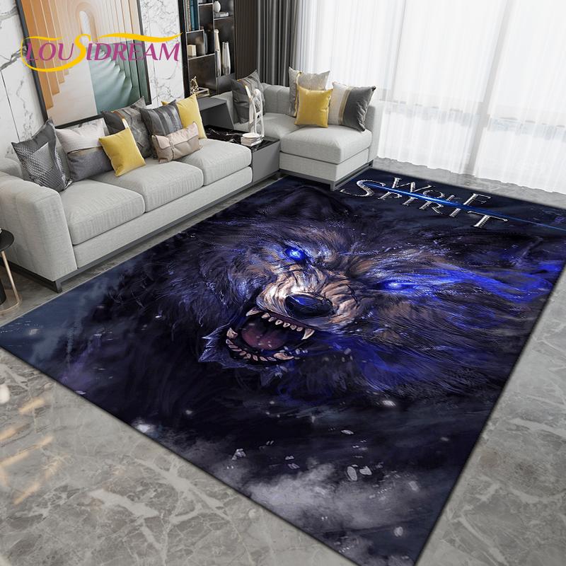 Cartoon Tiger Lion Wolf Animal Area Rug,Carpet Rug for Living Room Bedroom Sofa,Doormat Kitchen Bathroom Non-slip Floor Mat Gift