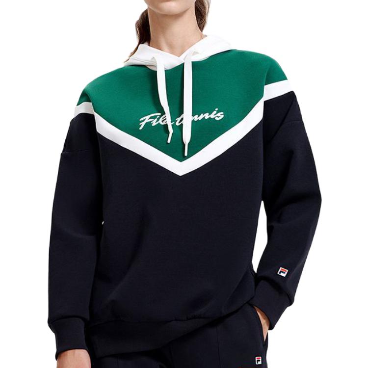 Fila Tennis Series Hooded Color Block Letter Vintage American Sweatshirt Women Sweatshirt Royal-Blue A11W310202F-NV