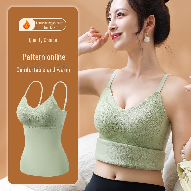 Colete feminino de veludo de dupla face com almofadas no peito, forro de seda e cashmere e roupa íntima térmica de renda sem costura
