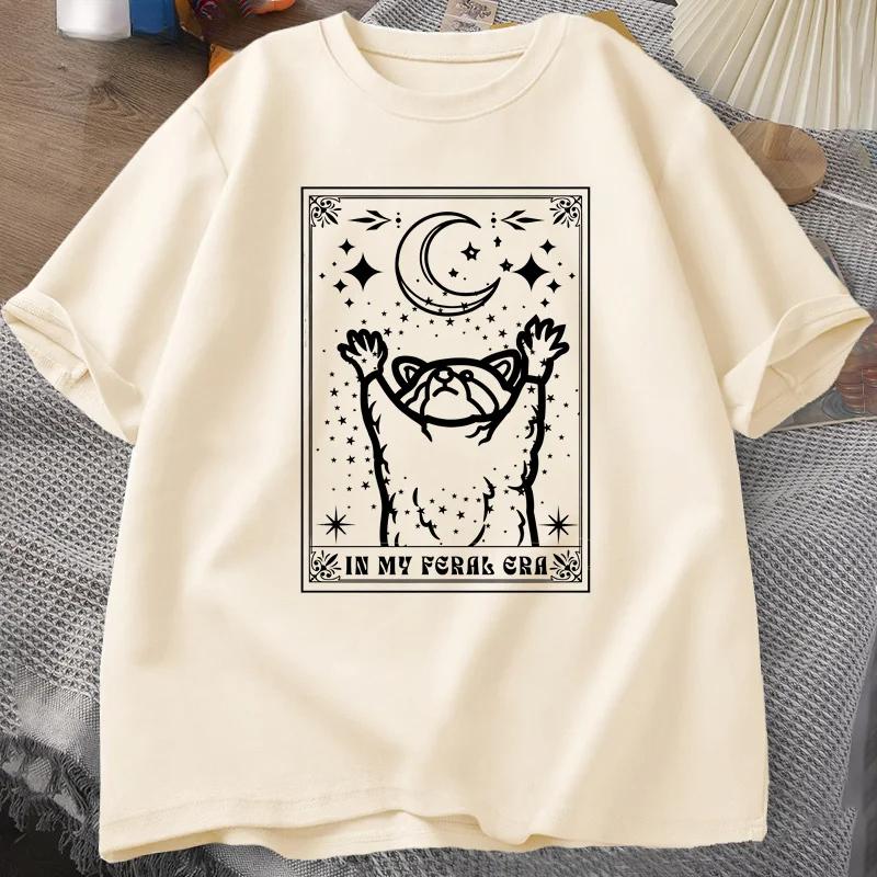 In My Feral Era Raccoon T Shirt Mystical Racoon Tshirt Tarot Card Print T-shirt Summer Short Sleeve Tee Shirt Women Clothes