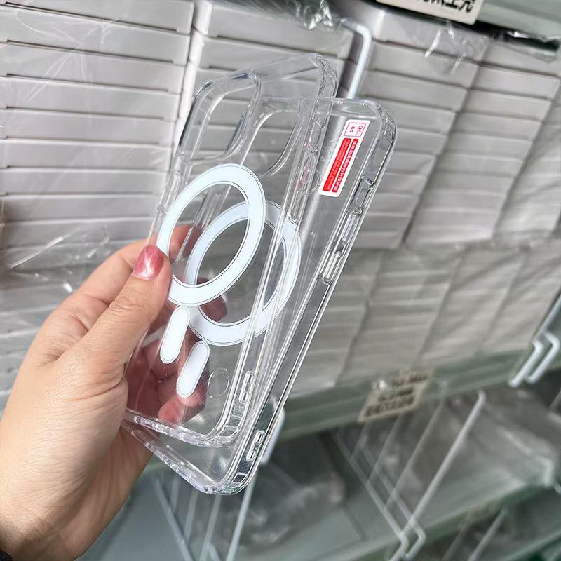 Apple 12/13/14 Magnetic Airbag Phone Case, Drop-proof, Strong Magnet, Heat Dissipation, Transparent
