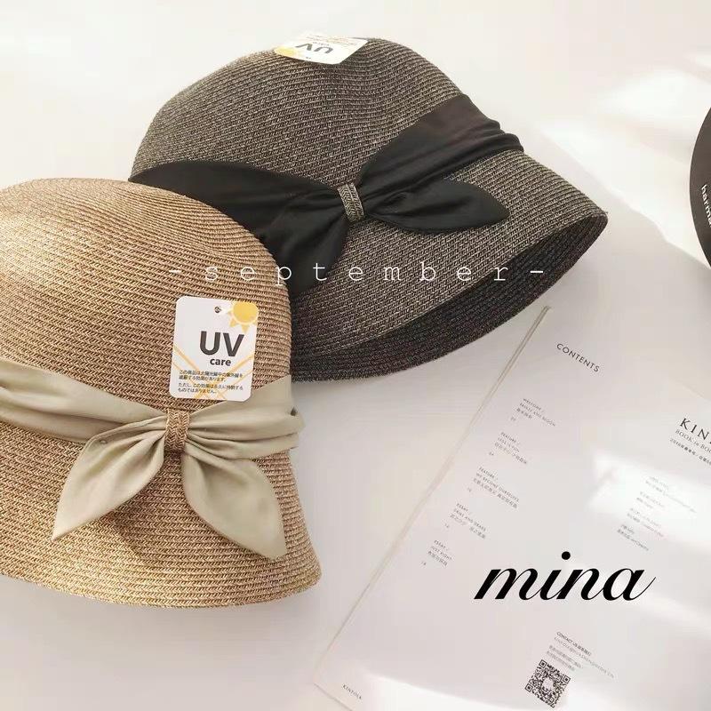 

UV sunscreen fashion straw hat women s sun hat child women s summer face cover bucket hat foldable bow sun hat adult (56-58cm) фіолетовий