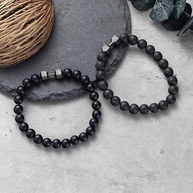 Volcanic Stone Dumbbell Couple Bracelet - Handmade Beaded Jewelry