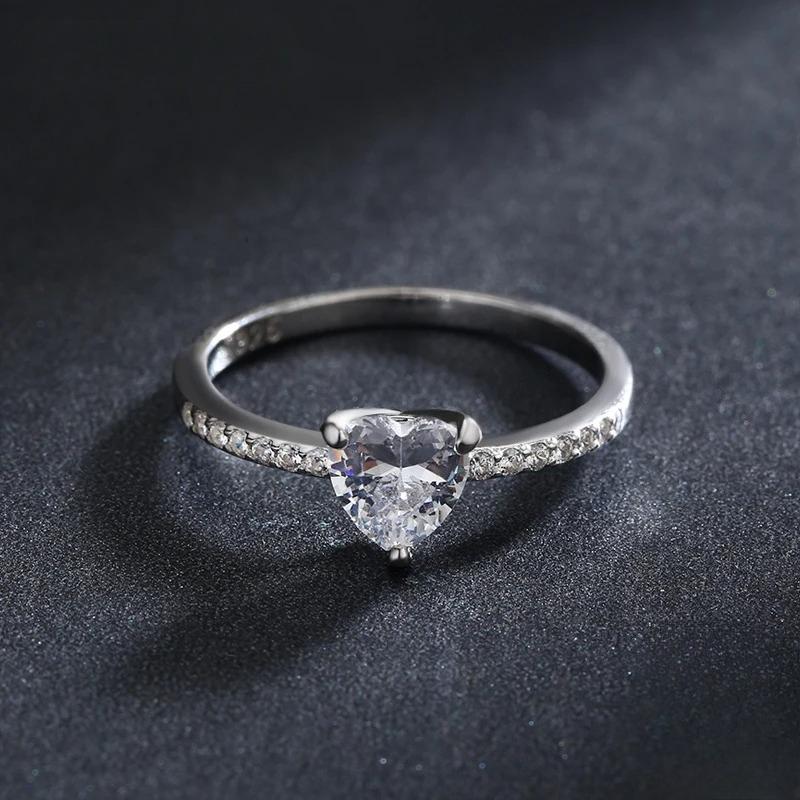 Modian Sparkling 925 Sterling Silver Heart 1CT Clear CZ Finger Rings for Women Classic Luxury Wedding Accessories Jewelry