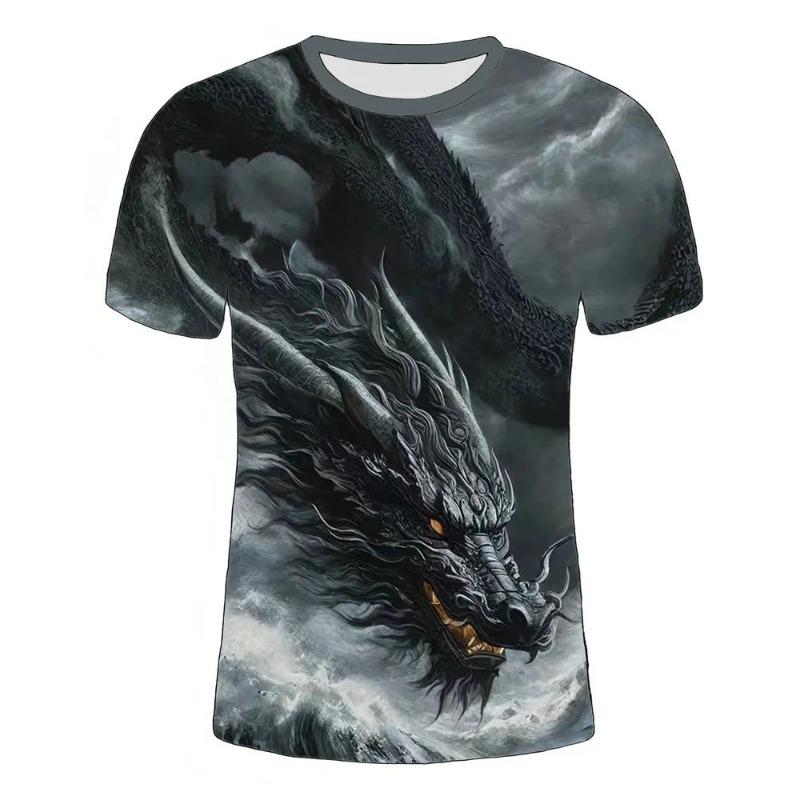 2024 Summer Fashion O-Collar 3d Printed Dragon Pattern Digital Printed T-Shirt Casual Personality Street Plus Size Loose Top