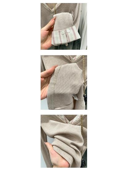 Camicia da Donna a Maglia con Collo Polo Spliced di Design, Look Elegante a Due Pezzi, Autunno/Inverno 2026.