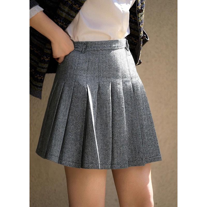 Autumn/Winter 2025 Women s High-Waist Gray Wool Pleated Skirt XL серый