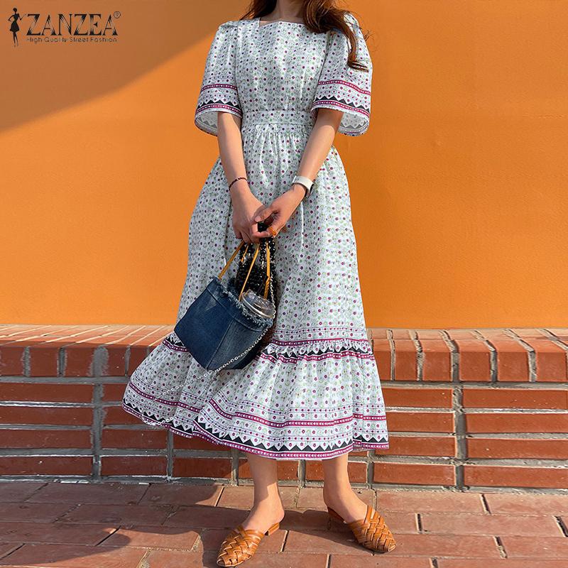 

ZANZEA Women Casual Square Neck Loose Summer Half Sleeve Long Dress S абрикосовий