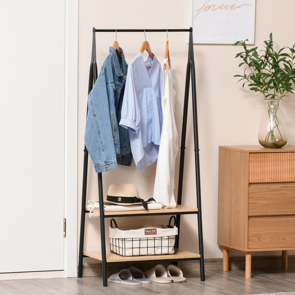 Clothes Rail, Freestanding Metal Clothes Rack with 2 Tier Storage Shelves for Bedroom and Entryway, 64 X 42.5 X 149 Cm, Black Frame