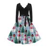 Women's Fashion Elegant Autmn and Winter Long Sleeve V-Neck Christmas Print Dress