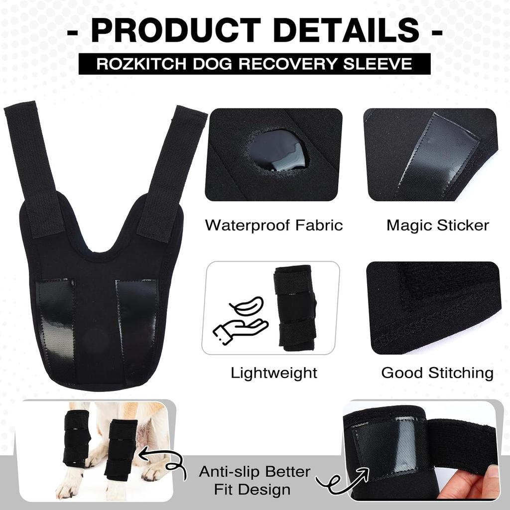 ROZKITCH Dog Leg Protector for Rear Hock Joint or Front Leg Knee, 1 Pair of Dog Leg Compression Wrap Sleeve for Anti Licking Carpal Support Ankle