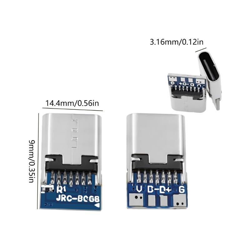 14Pin TypeC Female Port 4 Contacts Pad Integrated Resistors Female Plugs Sockets for Electronics Prototyping DIY Projects