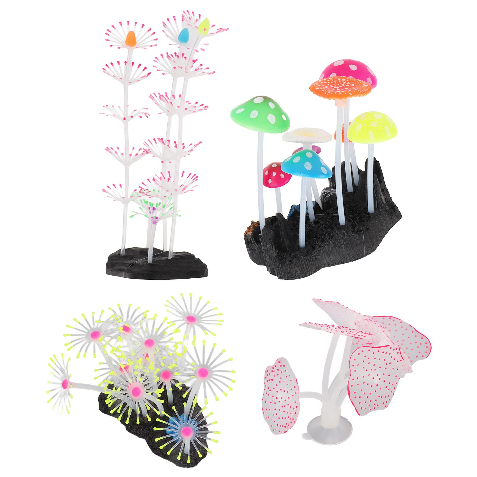 

5Pcs Aquarium Ornament Glowing Silicone Simulation Aquarium Mushroom Coral Decoration for Fish Tank Aquarium