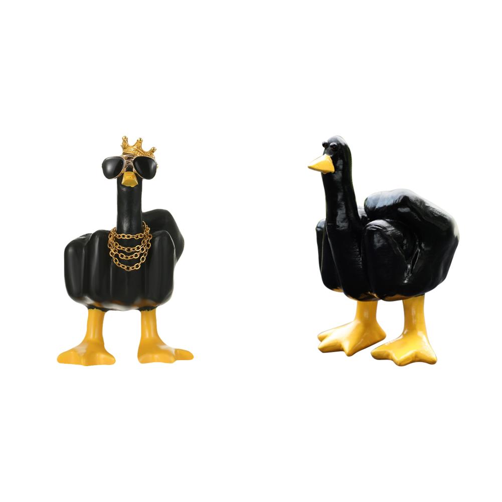 

LF# Mid-Finger Small Duck Sculpture Resin 7.5cm Creative Desktop Gift (Black Cro